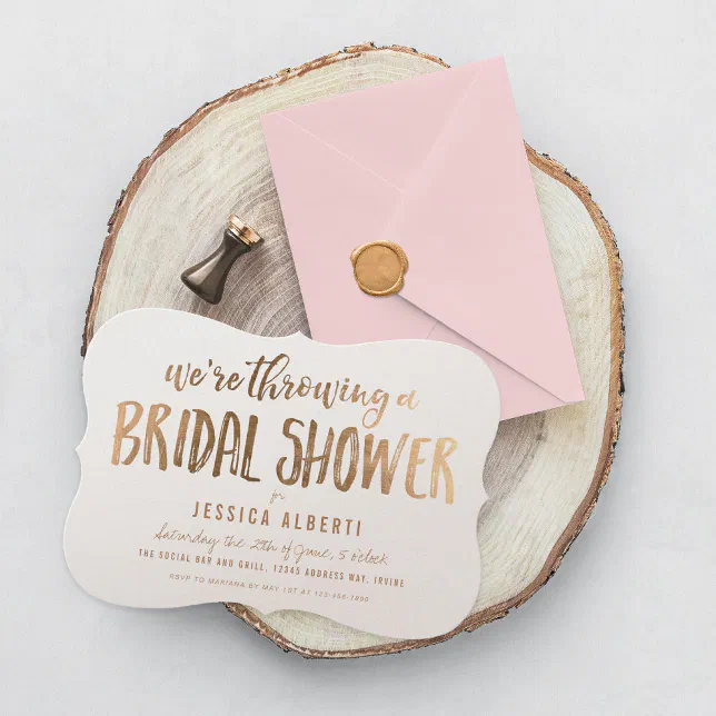 Gold Shimmer Paper Modern Bridal Shower Invitation Zazzle