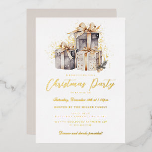 Gold Shimmer Presents Christmas Party       Foil Invitation
