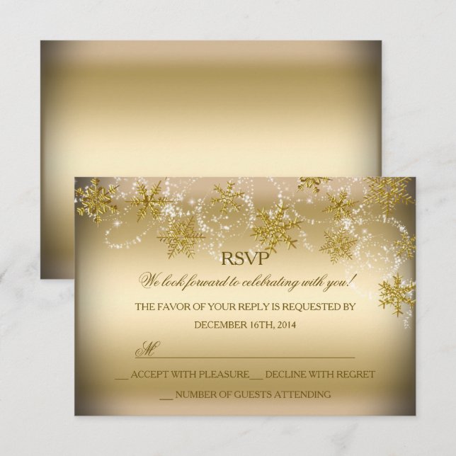 Gold Shimmer Snowflake Christmas Holiday RSVP Invitation (Front/Back)