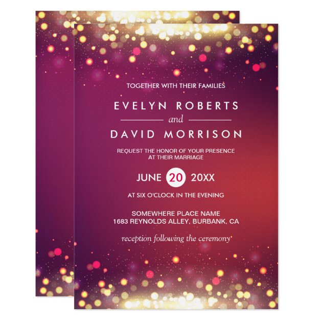 Gold Shimmer Sparkling Lights Formal Wedding Invitation