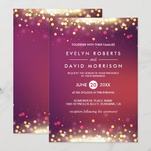 Gold Shimmer Sparkling Lights Formal Wedding 5x7 Paper Invitation Card