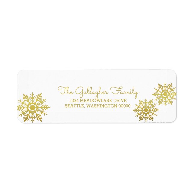 Gold Shimmering Chic Snowflake Holiday Label (Front)