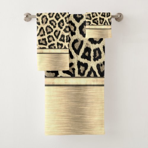 Gold Shimmery Leopard Print Bath Towel Set
