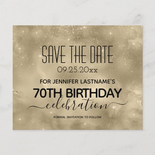 Gold Shine 70th Birthday Save the Date Budget