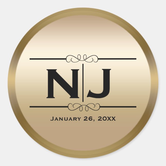 Gold Shine Elegant Glam Custom Monogram Favor Classic Round Sticker (Front)