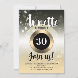 Gold shine glittery birthday party invitation