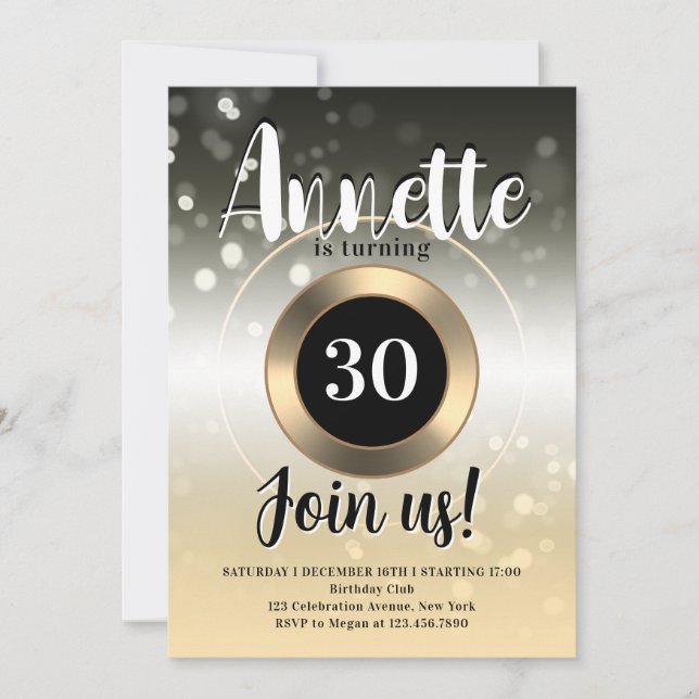 Gold shine glittery birthday party  invitation (Front)