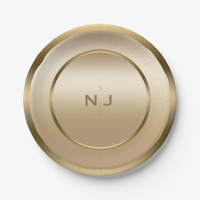 Gold Shine Golden Shiny Modern Glam Party Paper Plates (Front)