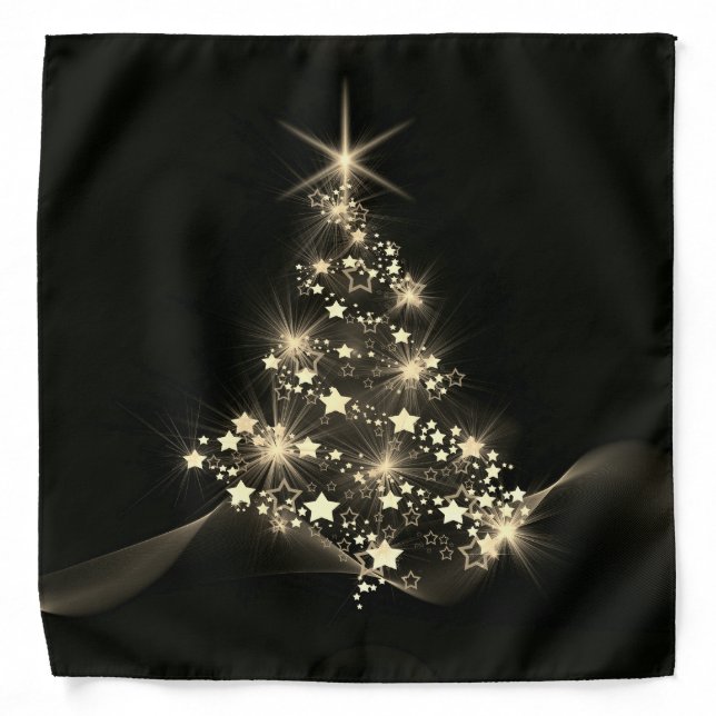 Gold Shine of Stars on Christmas Tree Dark  Bandana (Front)