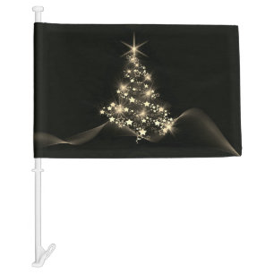 Gold Shine of Stars on Christmas Tree Dark  Car Flag