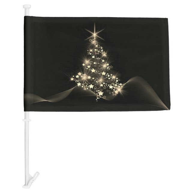 Gold Shine of Stars on Christmas Tree Dark  Car Flag (Front)