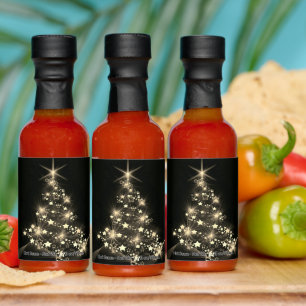 Gold Shine of Stars on Christmas Tree Dark Hot Sauces