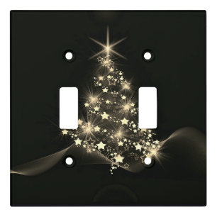 Gold Shine of Stars on Christmas Tree Dark  Light Switch Cover
