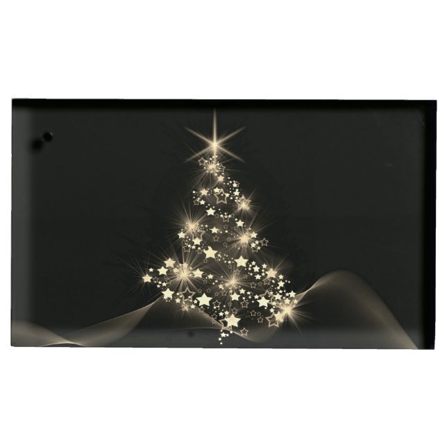 Gold Shine of Stars on Christmas Tree Dark  Place Card Holder (Front)