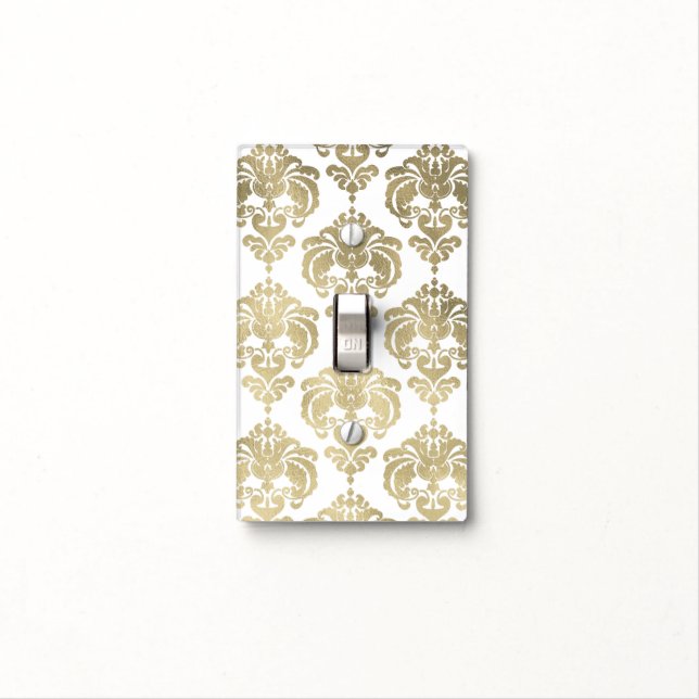 Gold Shine & White Glam Pattern Modern Chic Light Switch Cover (In Situ)