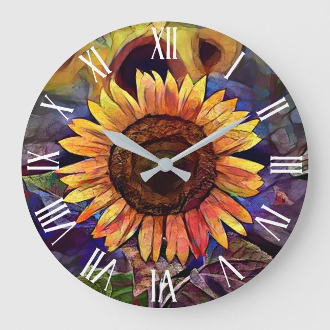 Gold Shining Sunflower Elegant Collection Large Clock (Front)