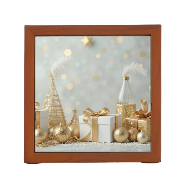 gold shinning presents desk organizer (Back)