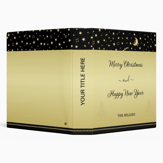Gold shiny Christmas stars, paws on gold & black 3 Ring Binder (Background)