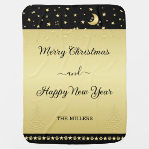 Gold shiny Christmas stars, paws on gold & black Baby Blanket