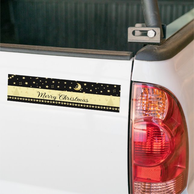 Gold shiny Christmas stars, paws on gold & black Bumper Sticker (On Truck)