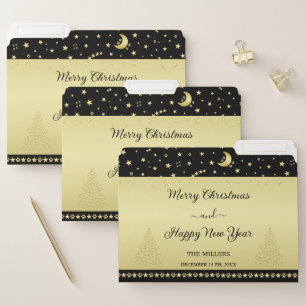 Gold shiny Christmas stars, paws on gold & black File Folder