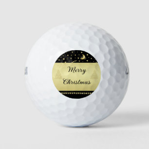 Gold shiny Christmas stars, paws on gold & black Golf Balls