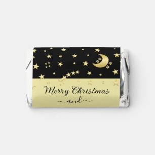 Gold shiny Christmas stars, paws on gold & black Hershey's Miniatures