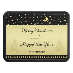 Gold shiny Christmas stars, paws on gold & black Hitch Cover