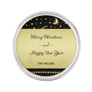Gold shiny Christmas stars, paws on gold & black Lapel Pin