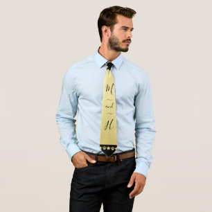 Gold shiny Christmas stars, paws on gold & black Neck Tie