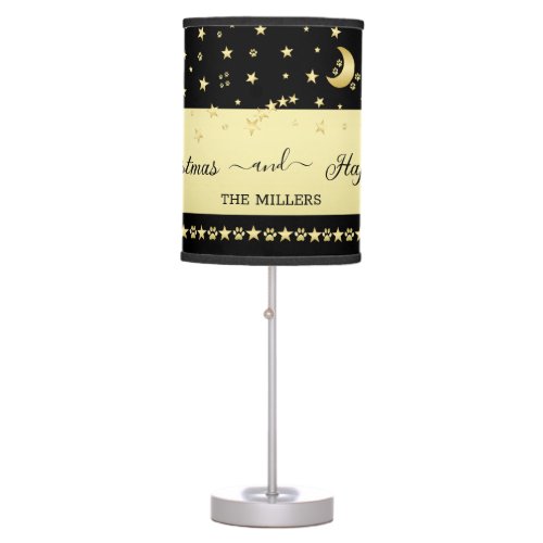 Gold shiny Christmas stars paws on gold  black Table Lamp