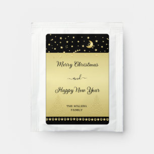 Gold shiny Christmas stars, paws on gold & black Tea Bag Drink Mix