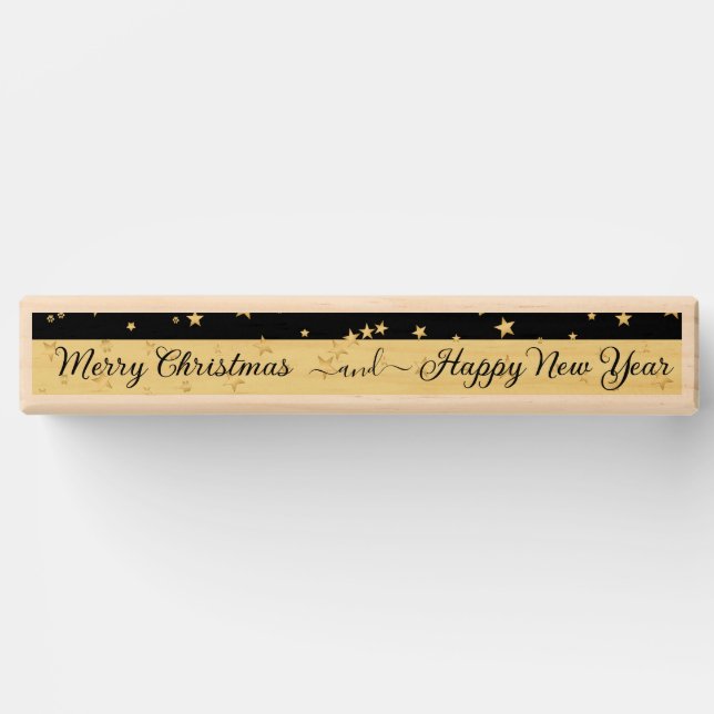 Gold shiny Christmas stars, paws on gold & black Topple Tower (Front)