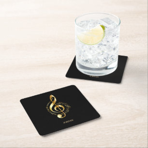 Gold Shiny Clef Square Paper Coaster