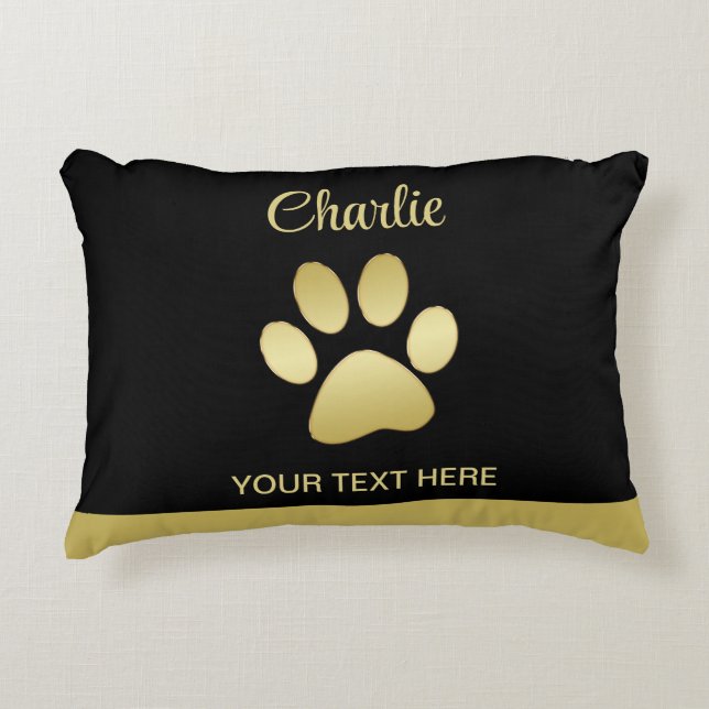 Gold Shiny Dog Paw on black background Accent Pillow (Front)