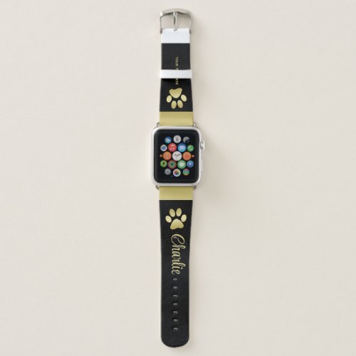  Gold Shiny Dog Paw on black background Apple Watch Band