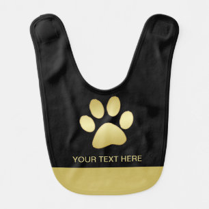  Gold Shiny Dog Paw on black background Baby Bib