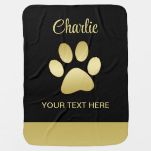  Gold Shiny Dog Paw on black background Baby Blanket