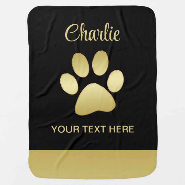  Gold Shiny Dog Paw on black background Baby Blanket (Front)