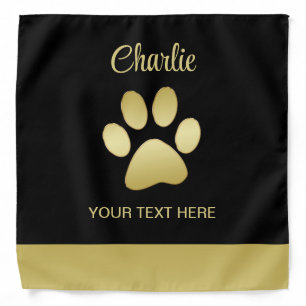 Gold Shiny Dog Paw on black background Bandana