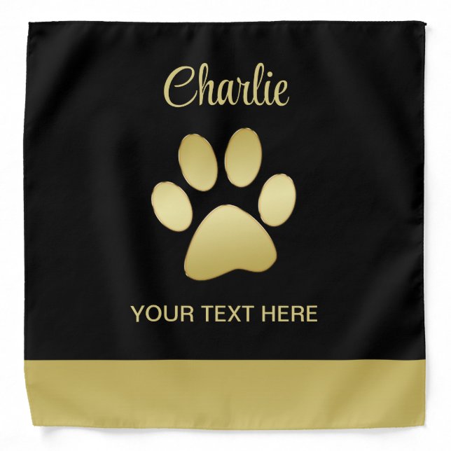  Gold Shiny Dog Paw on black background Bandana (Front)