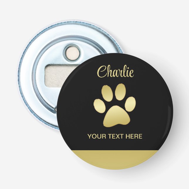  Gold Shiny Dog Paw on black background Bottle Opener (Front)