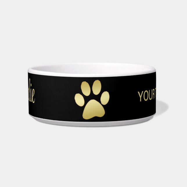  Gold Shiny Dog Paw on black background Bowl (Front)