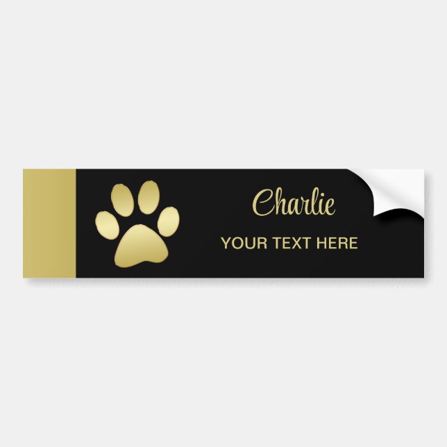  Gold Shiny Dog Paw on black background Bumper Sticker (Front)