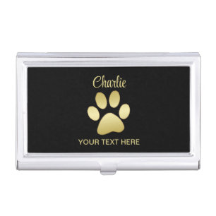 Gold Shiny Dog Paw on black background Business Card Case