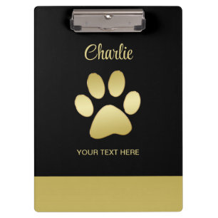  Gold Shiny Dog Paw on black background Clipboard