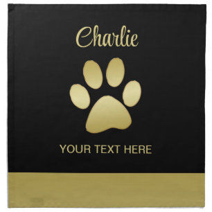  Gold Shiny Dog Paw on black background Cloth Napkin