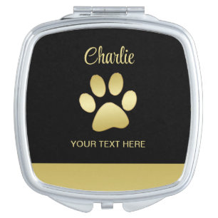  Gold Shiny Dog Paw on black background Compact Mirror