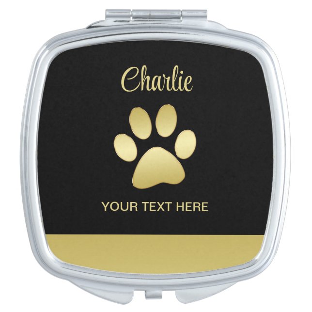  Gold Shiny Dog Paw on black background Compact Mirror (Front)