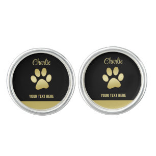 Gold Shiny Dog Paw on black background Cufflinks